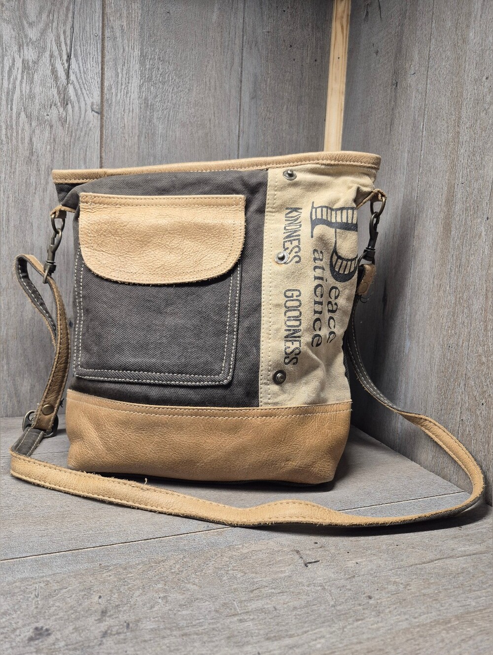 Myra Bag Peace Pocket Military Canvas Cross Body Leather Denim Purse Bag